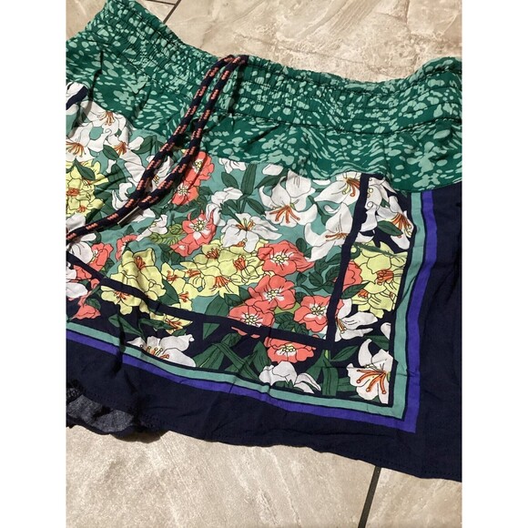 Anthropologie Hei Hei Floral Lotus Drawstring Tropical Blue Green Shorts - Picture 4 of 8